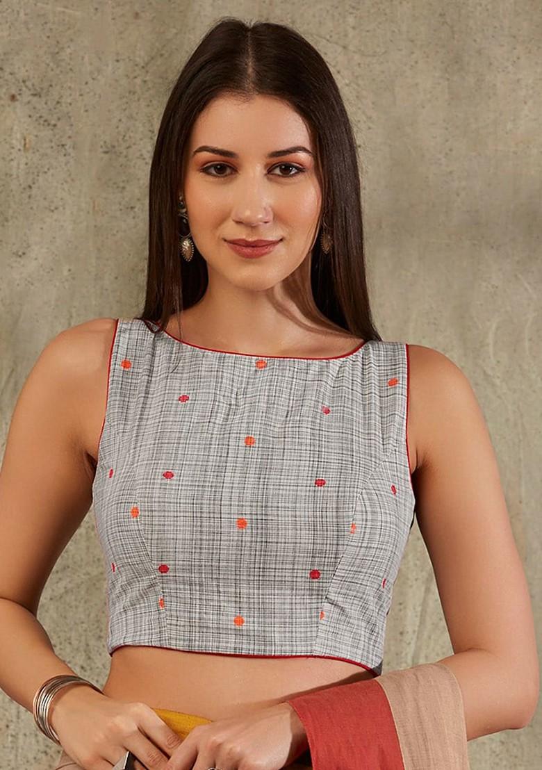 Printed Sleeveless Cotton Saree Blouse