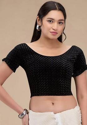 Self Design Velvet Readymade Non Padded Saree Blouse