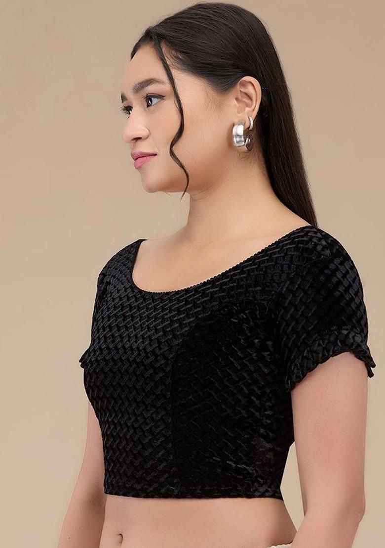 Self Design Velvet Readymade Non Padded Saree Blouse