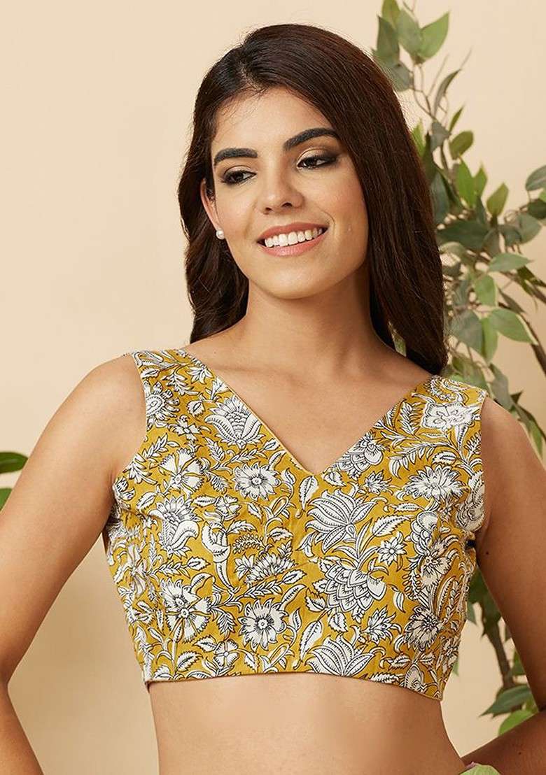 Printed Cotton Readymade Saree Blouse - Indya