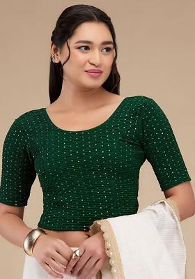 Sequinned Self Design Readymade Non Padded Saree Blouse