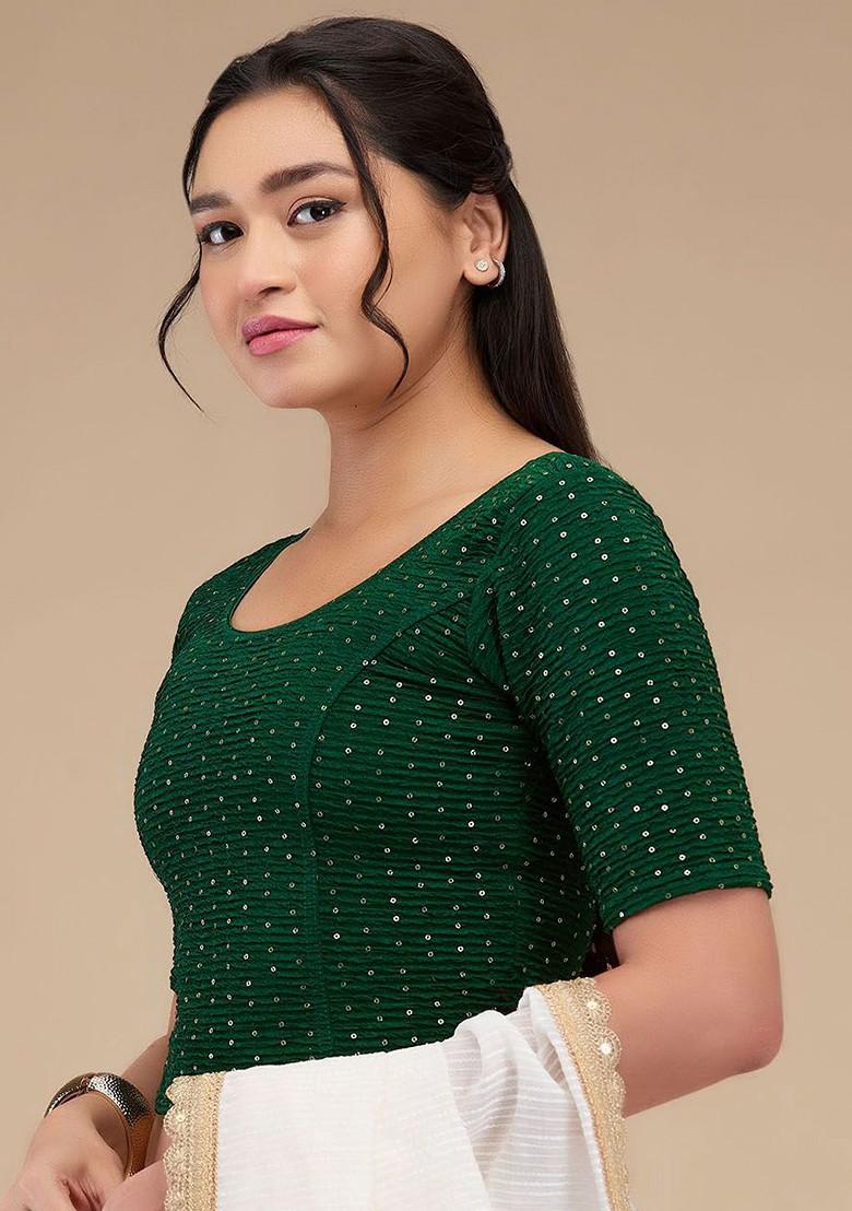 Sequinned Self Design Readymade Non Padded Saree Blouse