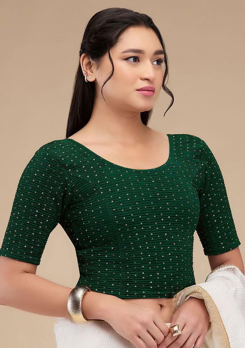 Sequinned Self Design Readymade Non Padded Saree Blouse