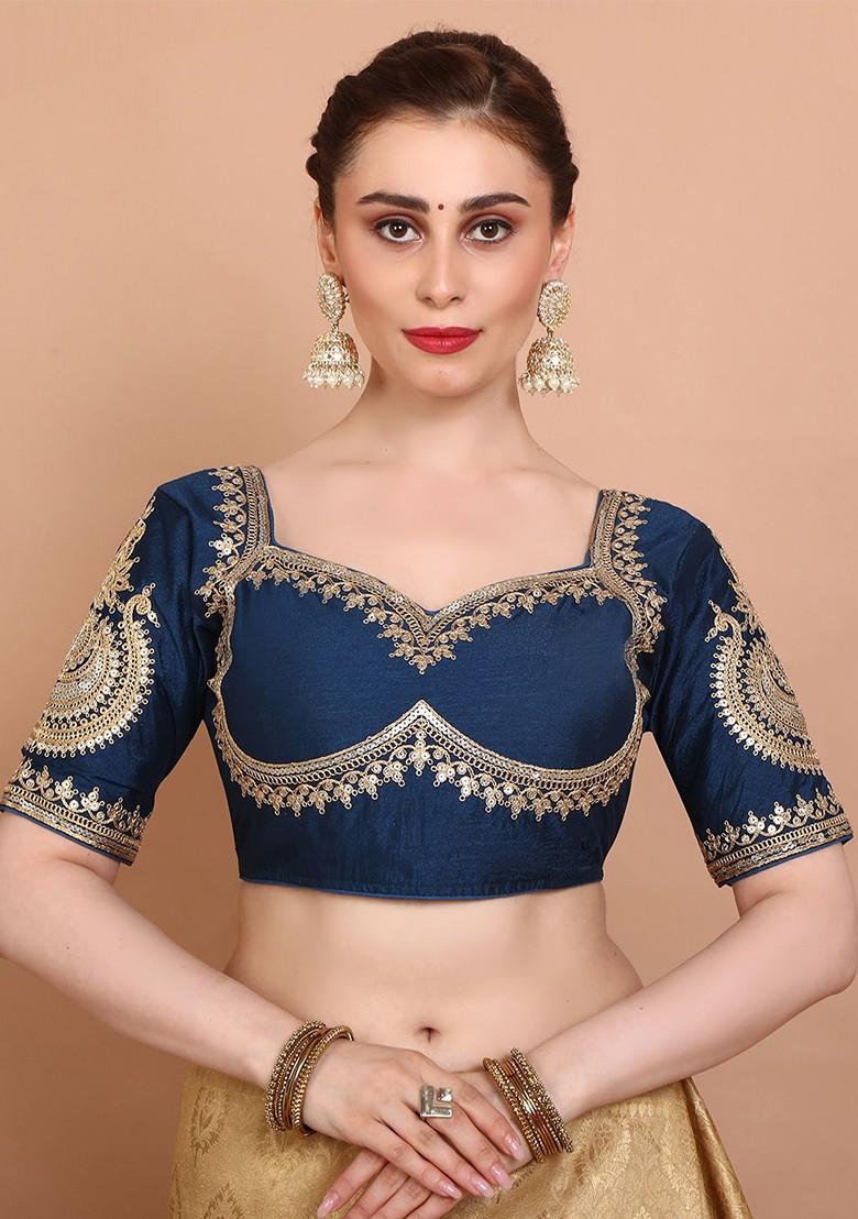 Embroidered Silk Sweetheart Neck Saree Blouse