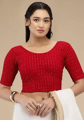 Sequinned Embellished Non Padded Readymade Saree Blouse