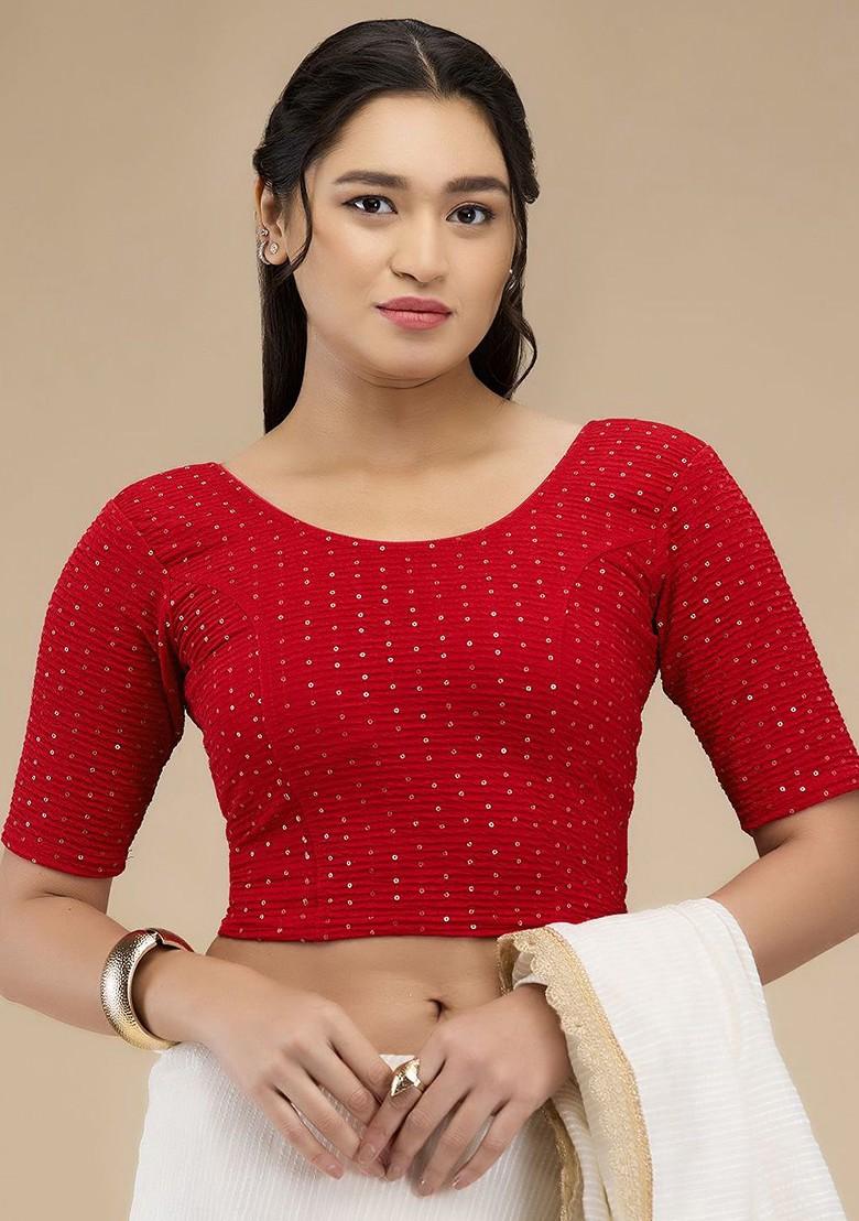 Sequinned Embellished Non Padded Readymade Saree Blouse
