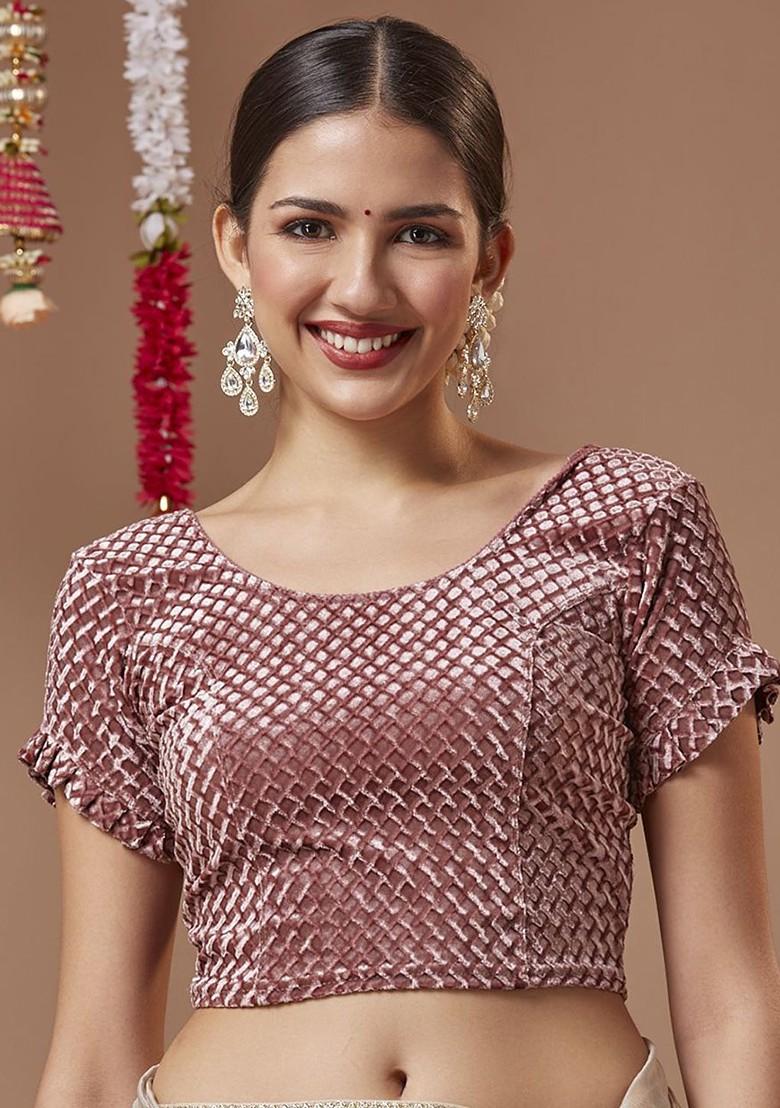 Self Design Velvet Non Padded Readymade Blouse