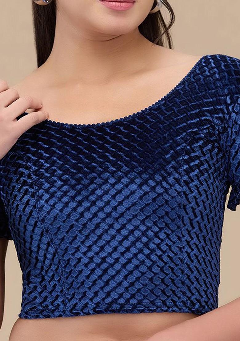 Self Design Velvet Readymade Non Padded Saree Blouse