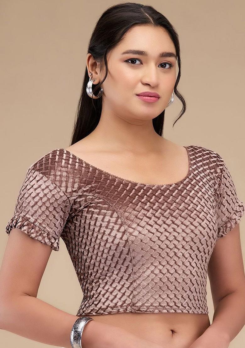 Self Design Velvet Readymade Non Padded Saree Blouse
