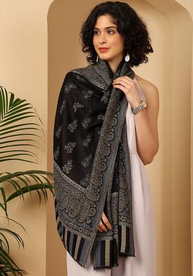 Black Woven Design Woolen Shawls