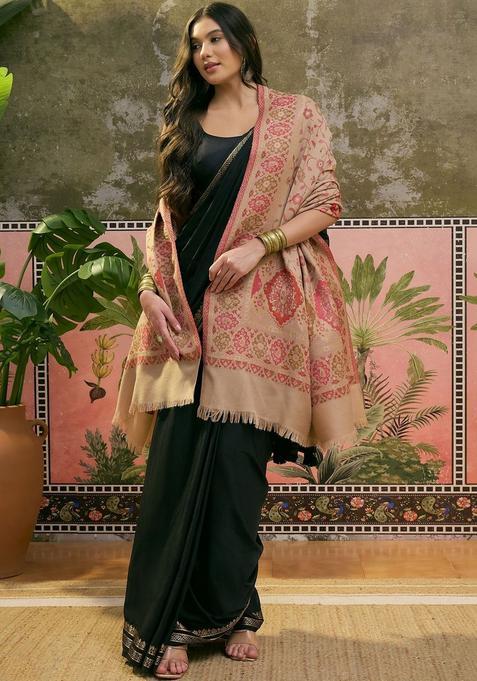 Beige Woven Design Woolen Shawls