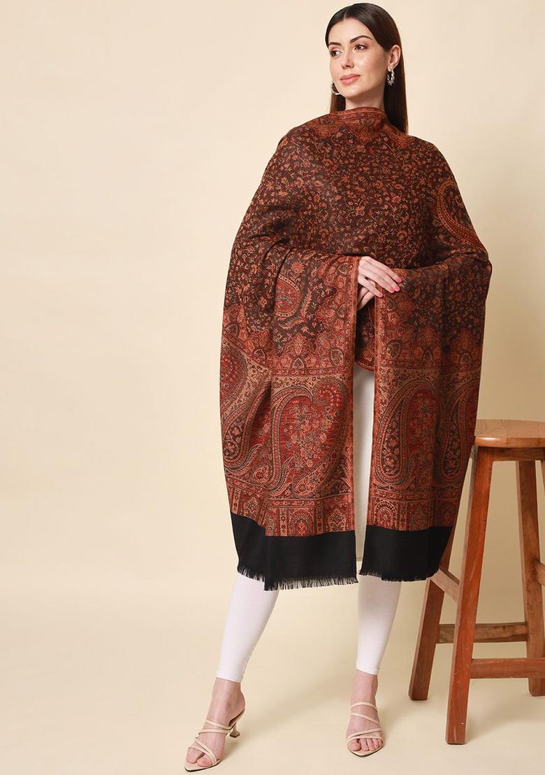 Black Paisley Woolen Shawls - Indya