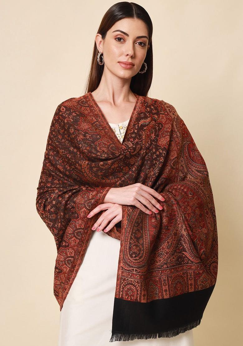 Black Paisley Woolen Shawls - Indya