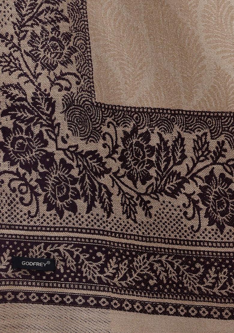 Beige Floral Woolen Shawls - Indya