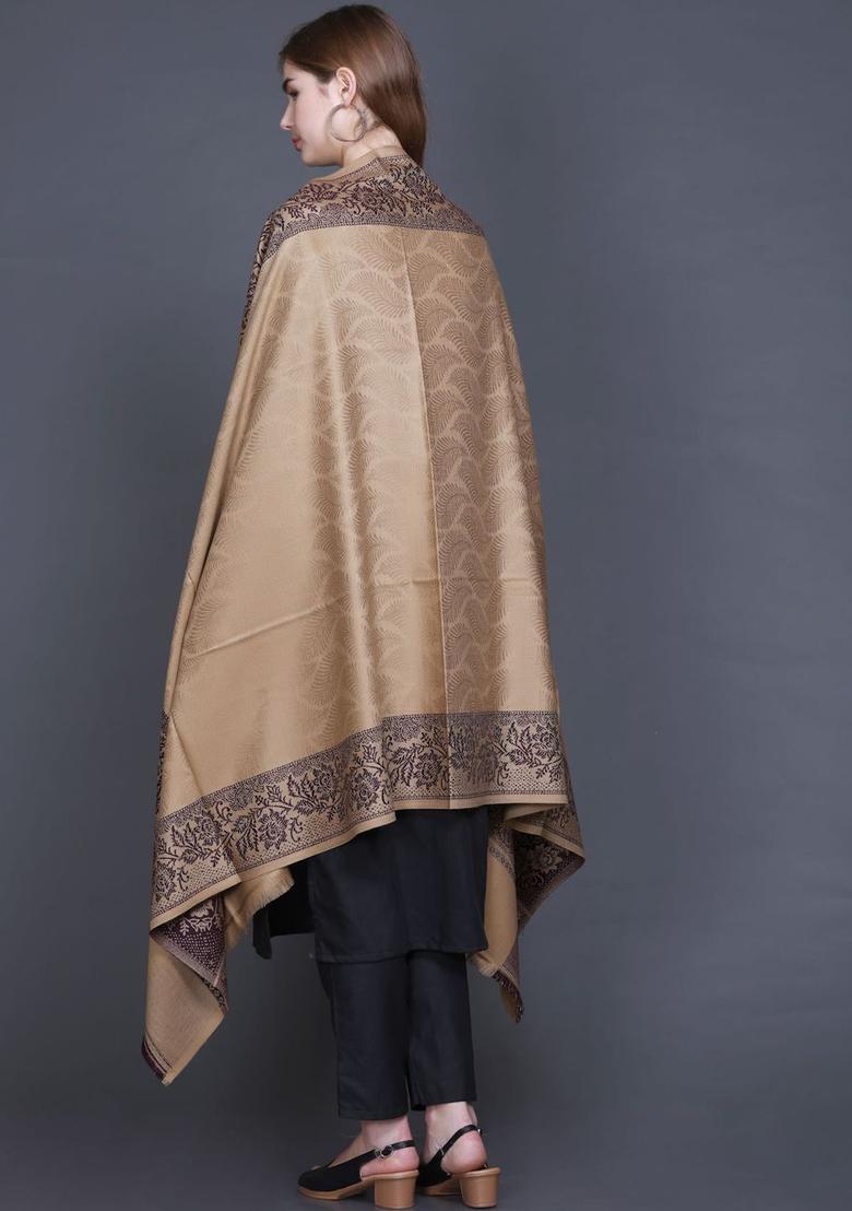 Beige Floral Woolen Shawls - Indya