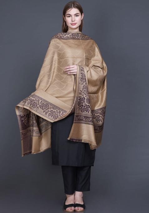 Beige Floral Woolen Shawls