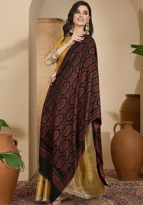 Black Woven Design Woolen Shawls