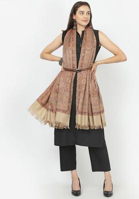 Beige Woven Design Woolen Shawls