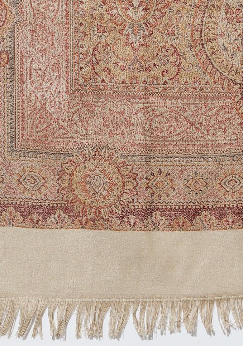Beige Woven Design Woolen Shawls - Indya