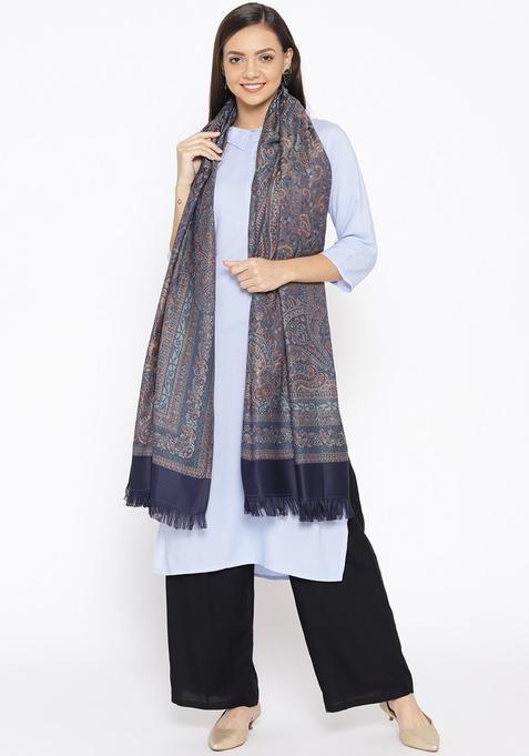 Navy Blue Paisley Woolen Shawls