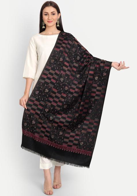 Black Woven Design Woolen Shawls
