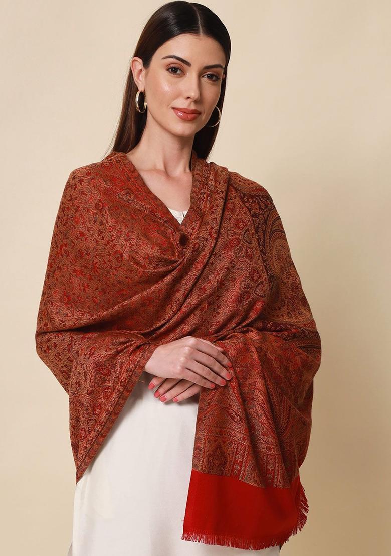 Red Paisley Woolen Shawls - Indya
