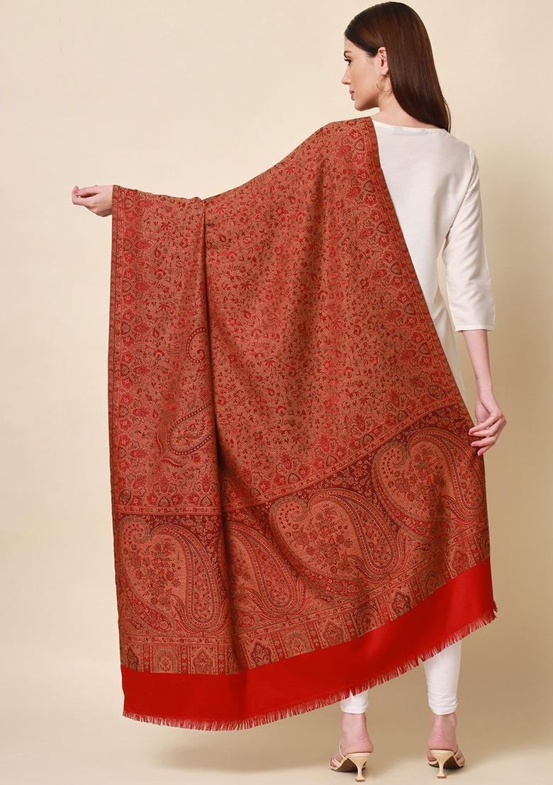 Red Paisley Woolen Shawls - Indya