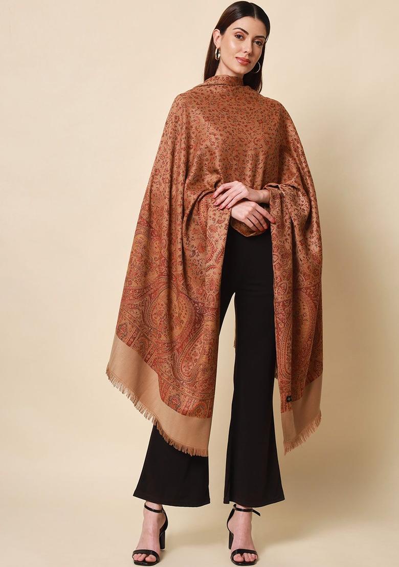 Brown Woven Design Woolen Shawls - Indya
