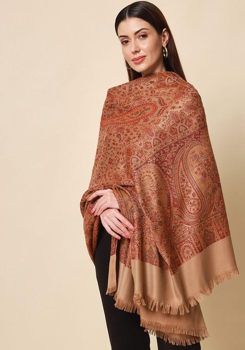 Brown Woven Design Woolen Shawls