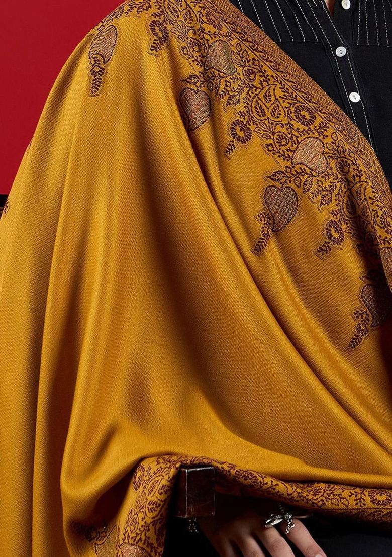Mustard Paisley Woolen Shawls - Indya