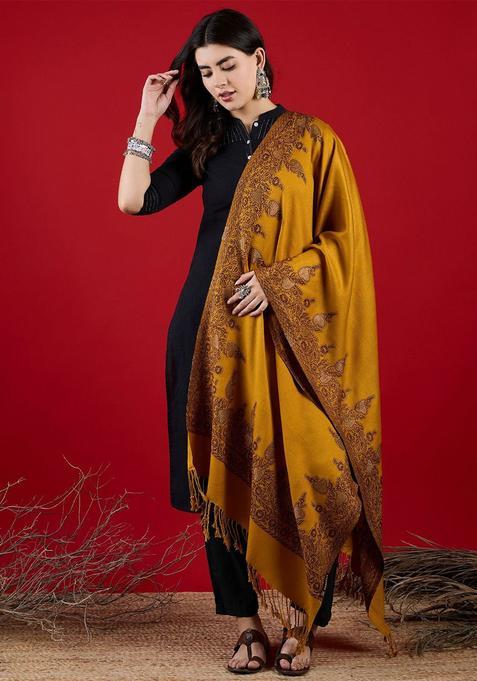 Mustard Paisley Woolen Shawls
