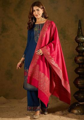 Pink Floral Woolen Shawls