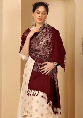 Maroon Woven Design Woolen Shawls