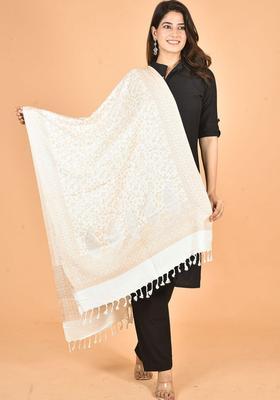 White Floral Woolen Shawls