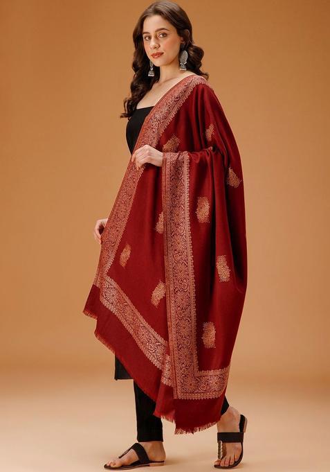 Burgundy Woven Design Woolen Shawls
