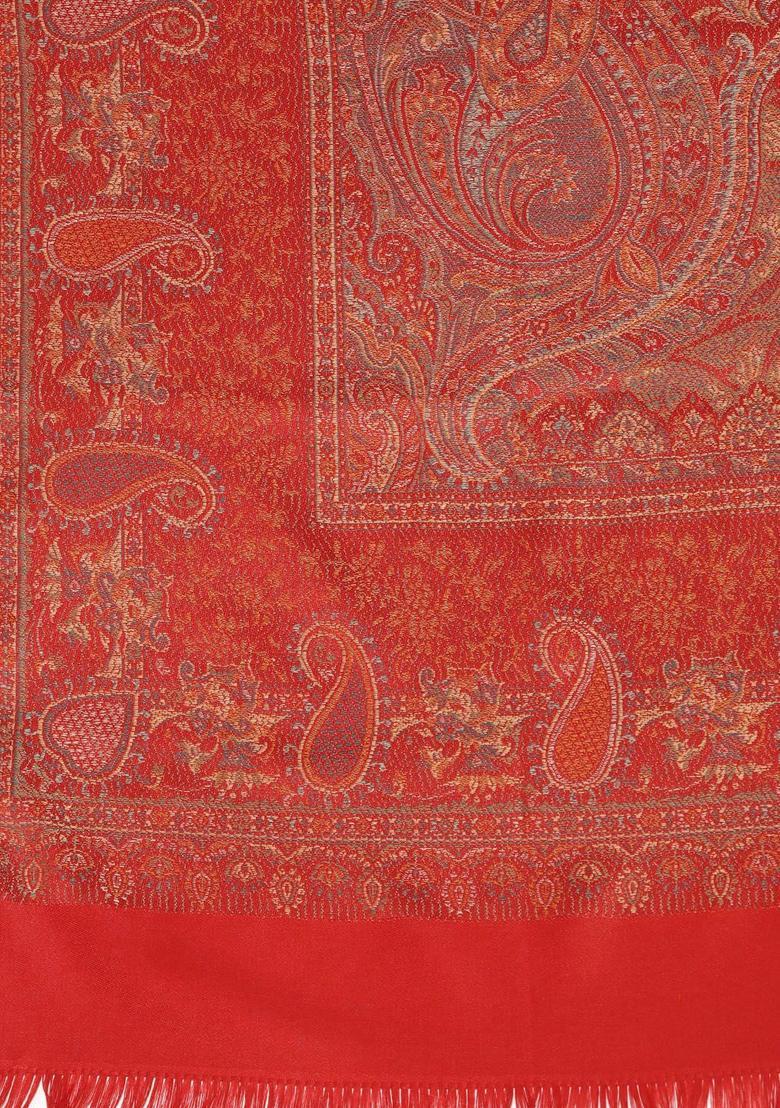 Red Paisley Woolen Shawls - Indya