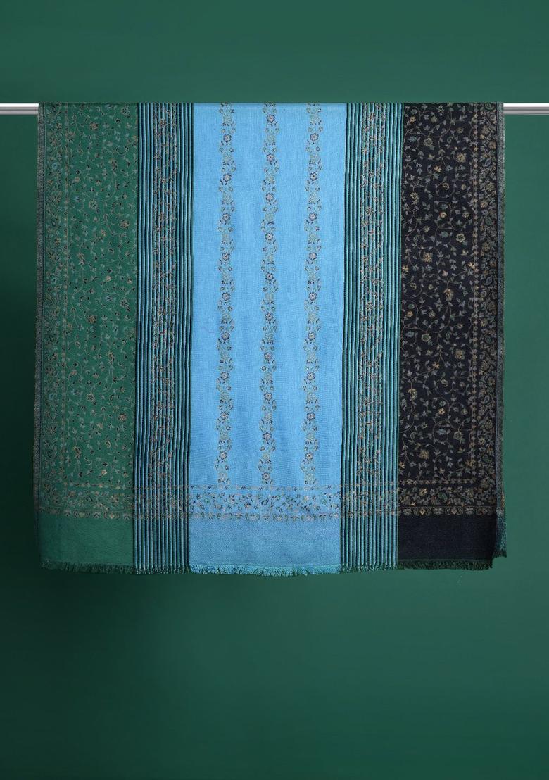 Green Floral Woolen Shawls - Indya
