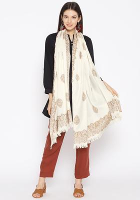Off White Woven Design Woolen Shawls
