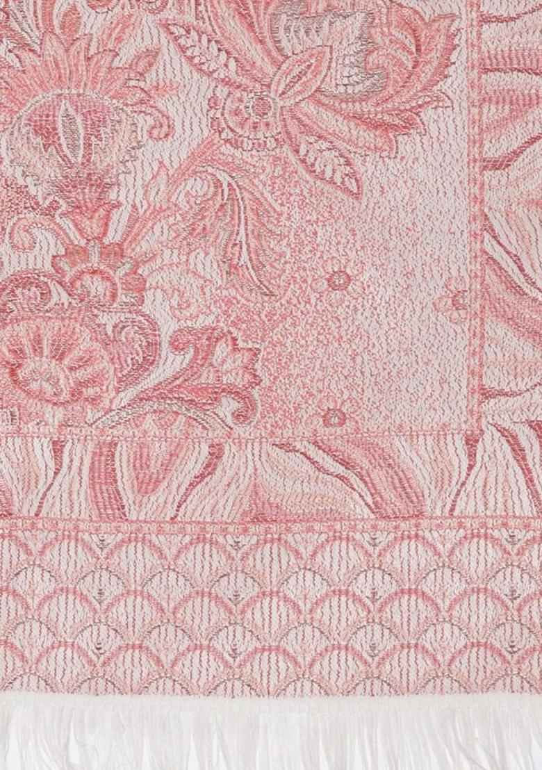 Pink Floral Woolen Shawls - Indya
