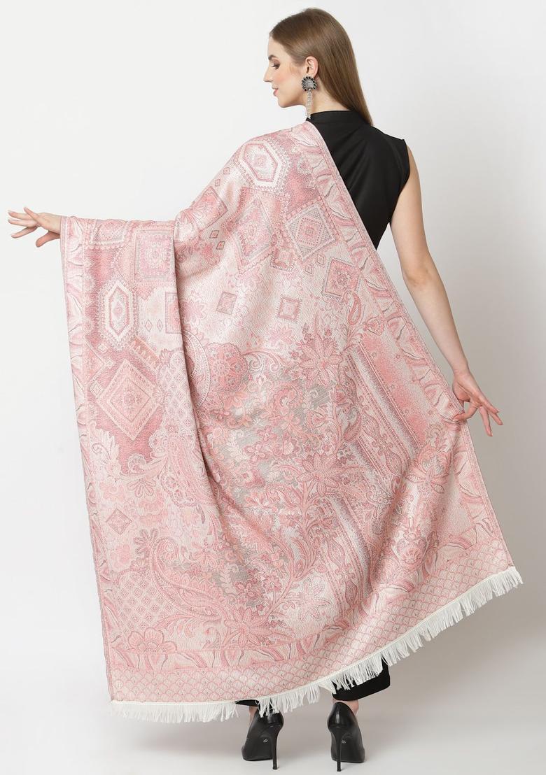 Pink Floral Woolen Shawls - Indya