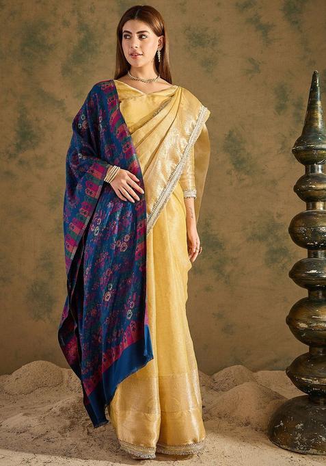 Blue Floral Woolen Shawls
