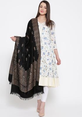 Black Woven Design Woolen Shawls