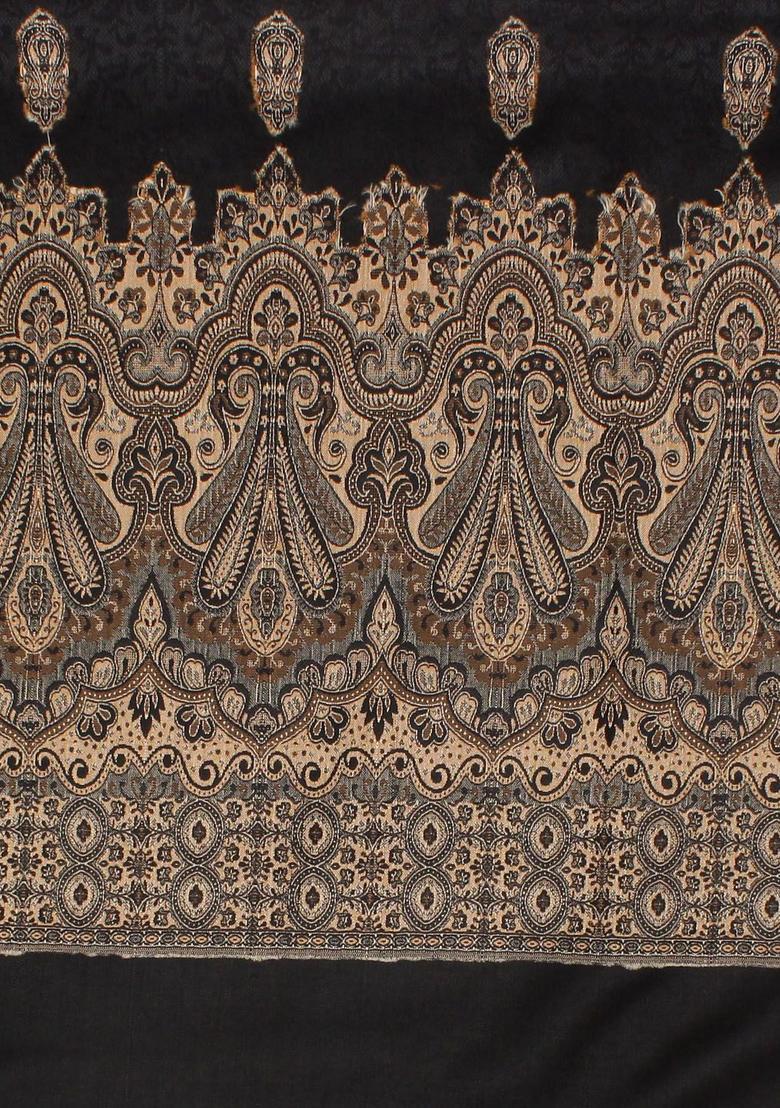 Black Woven Design Woolen Shawls - Indya