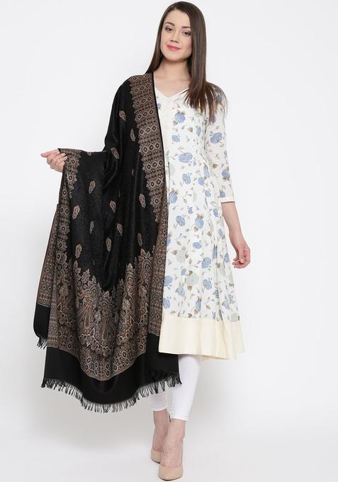 Black Woven Design Woolen Shawls