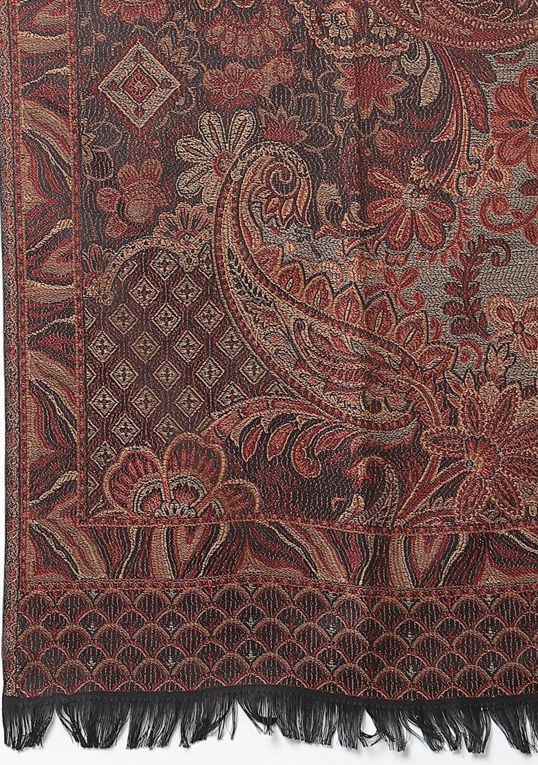 Brown Woven Design Woolen Shawls - Indya