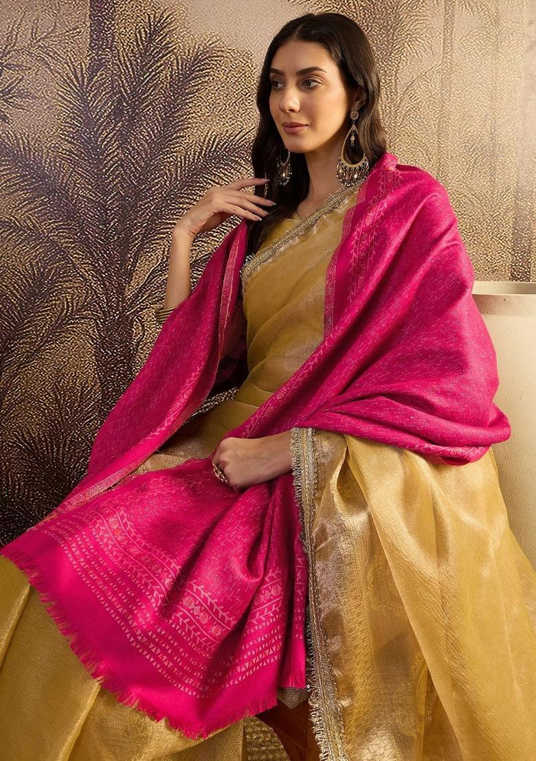Pink Paisley Woolen Shawls - Indya