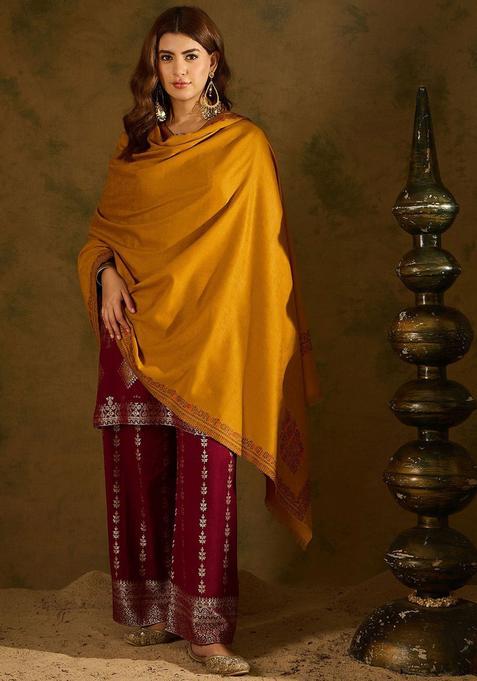 Mustard Woven Design Woolen Shawls