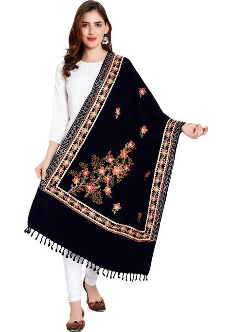 Black Embroidered Woolen Shawls