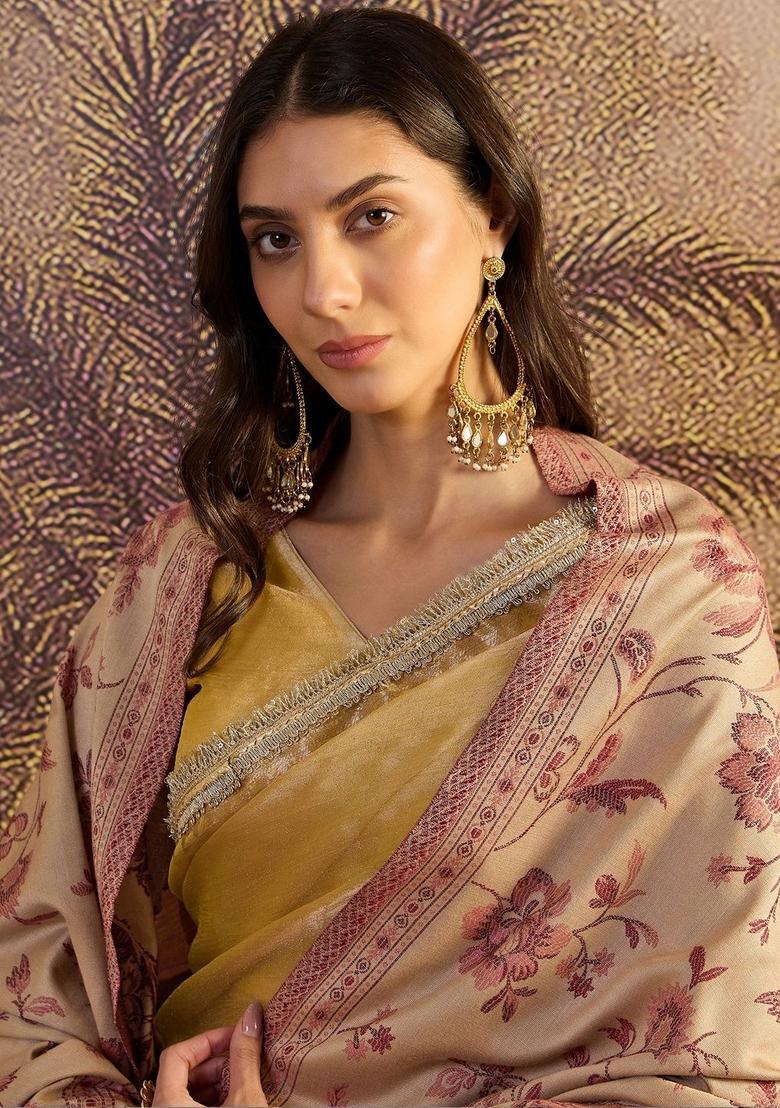 Beige Paisley Woolen Shawls - Indya