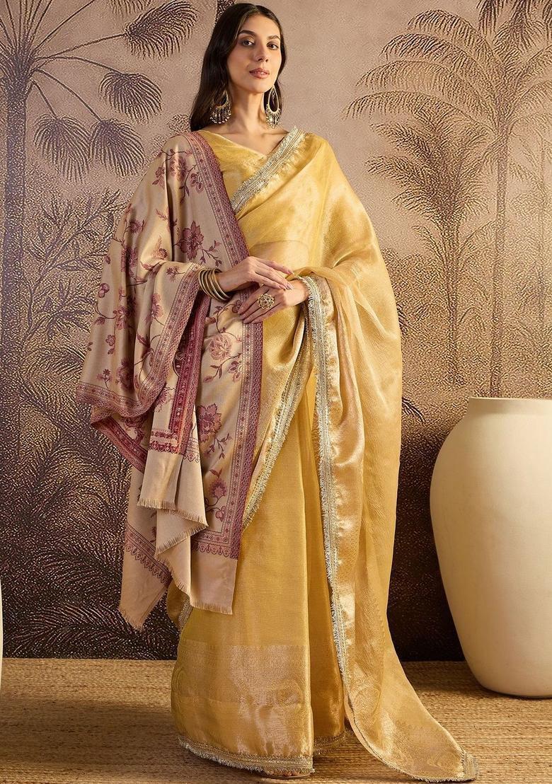 Beige Paisley Woolen Shawls - Indya